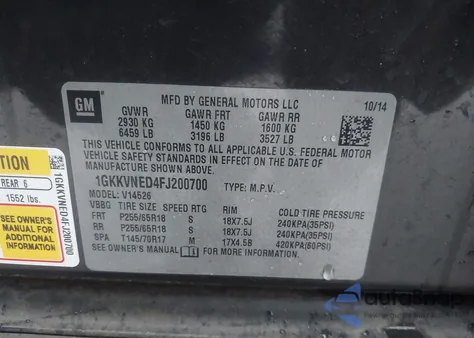 2015 GMC Acadia Sle-1 из США, поврежденный, VIN 1GKKVNED4FJ200700